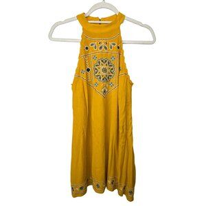 Francescas Dress Womens Embroidered Cottagecore Peasant Festival Size S Yellow